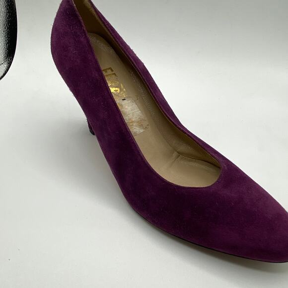 Ferragamo Vintage Purple Suede Heels Size 5.5 Colorful Classic Career‎ Preppy - Picture 1 of 8